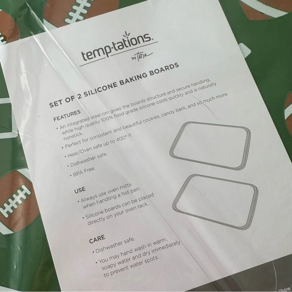 Temptations Silicone Green Football Themed Baking Sheets New in Package